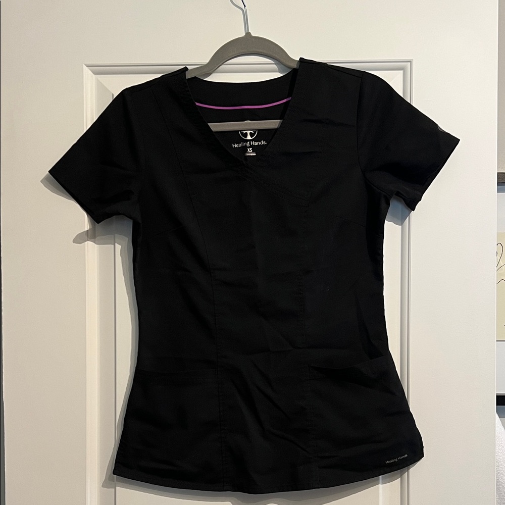 Healing Hands Women's Classic Black Short Sleeve Scrub Top